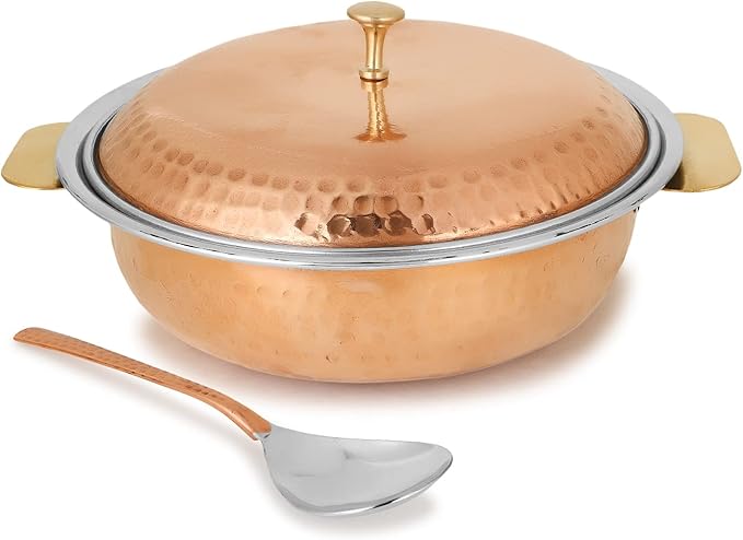 zap impex 传统印度餐具 donga 锤铜带盖和勺子